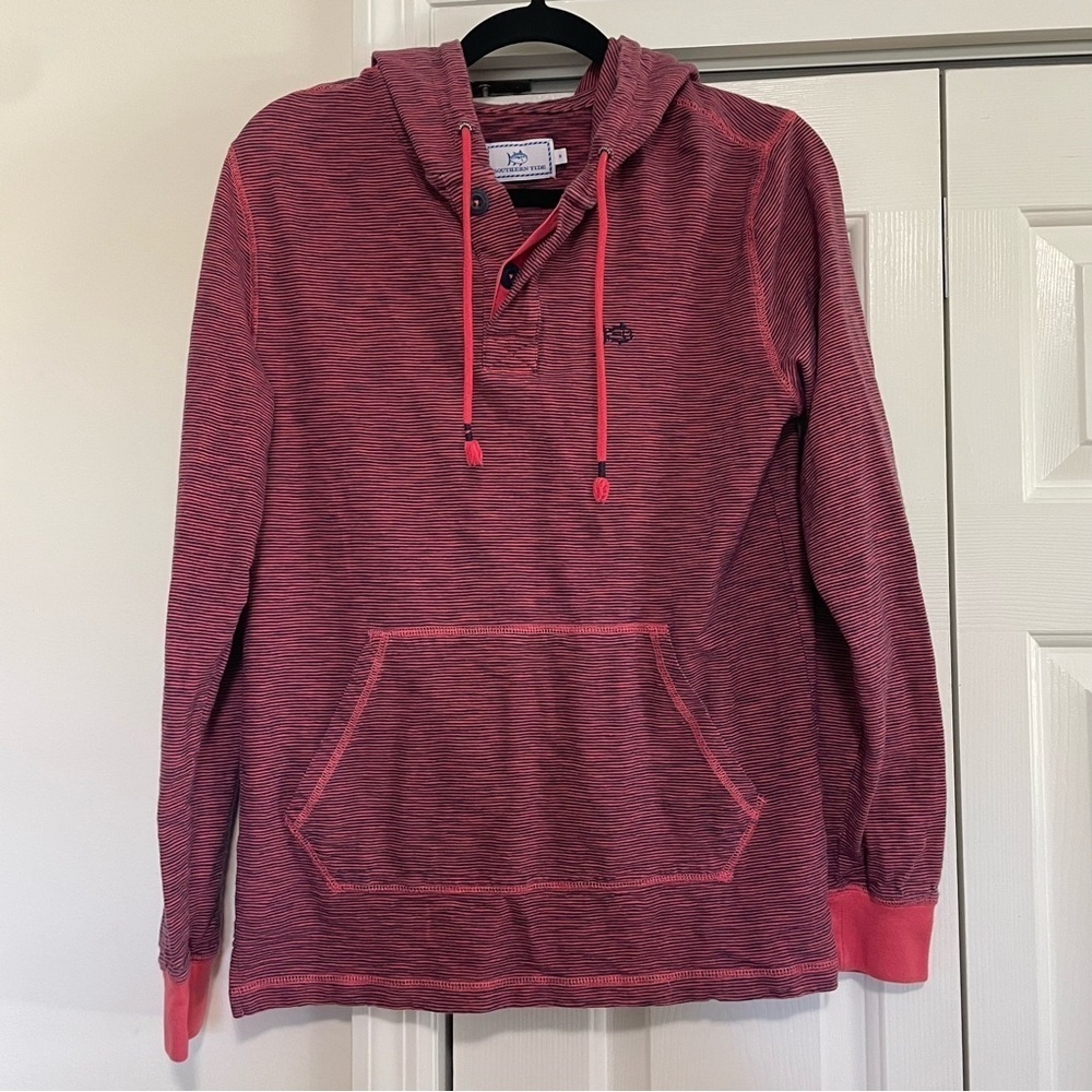 Southern Tide Lightweight Striped Hoodie Coral Black Size Small